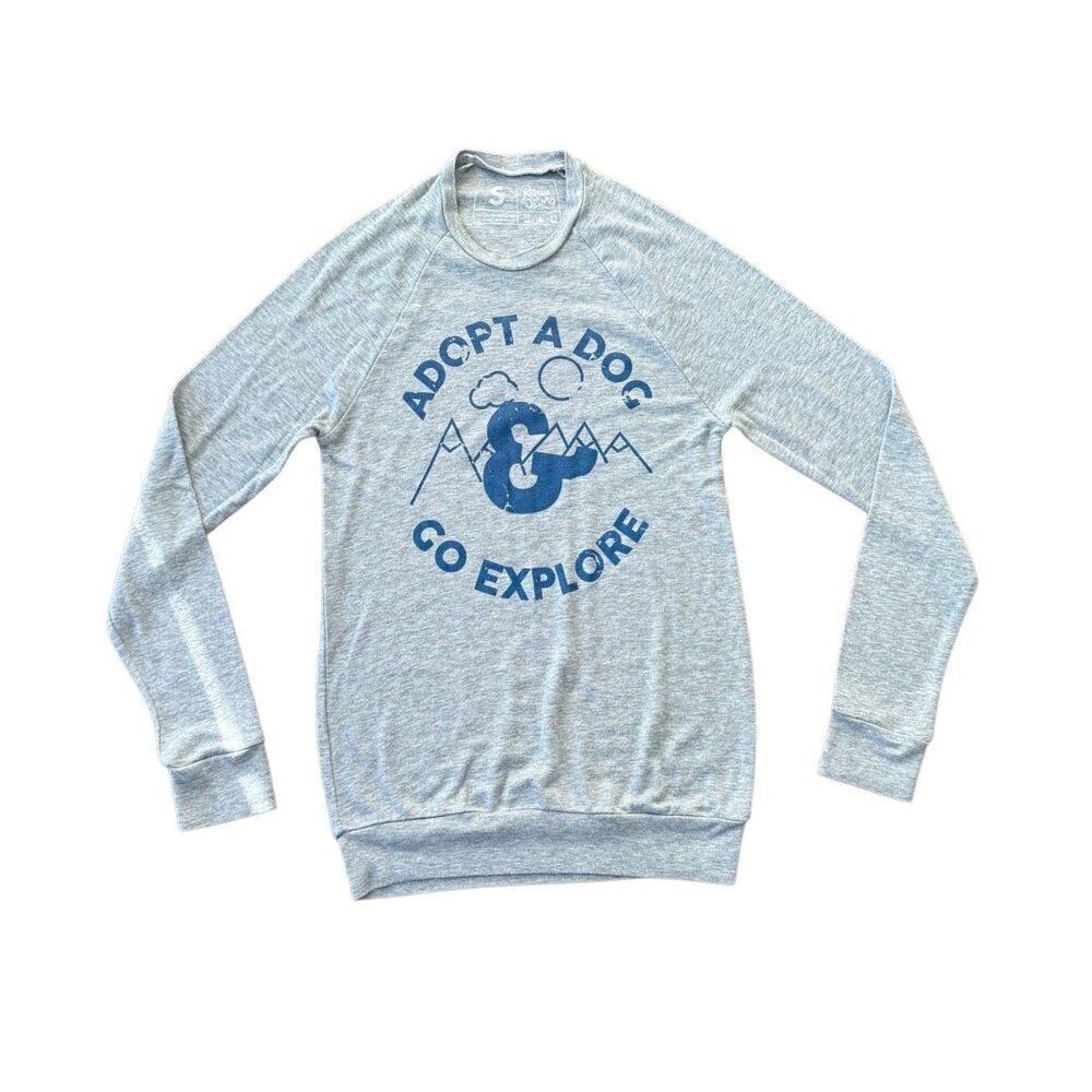Rescue Strong Long Sleeve Tee Adopt a Dog Go Explore Grey Small
